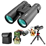 12x42 HD Binoculars for Adults with Upgraded Phone Adapter, Tripod and Tripod Adapter - Large View Binoculars with Clear Low Light Vision - Waterproof Binoculars for Bird Watching Hunting Travel