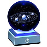 ERWEI 3D Solar System Model Crystal Ball 80mm 3.15' Laser Engraved Hologram with Light Up Base Planet Model Science Astronomy Learning Toys Educational Gift for Kids